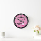 Girly Rock Star Pink Guitar Personalized Clock Ronde Klok (Huis)
