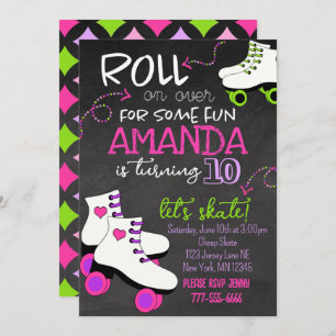 Girly Roller Schaatsen Chalkboard Verjaardag Kaart