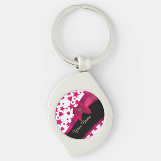 girly rood en wit patroon monogram sleutelhanger