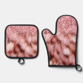 Girly Roos Glitzy Sparkle Gold Zebra Glitter Ovenwant & Pannenlap Set (Voorkant)