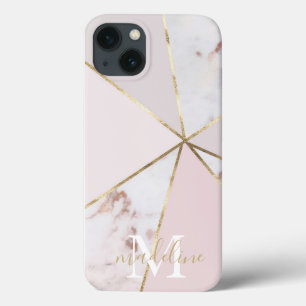 Girly Roos Gold Blush Geometric Monogram iPhone 13 iPhone 13 Hoesje