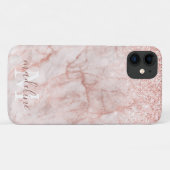 Girly Roos Gold Blush Marble Glitter Monogram Case-Mate iPhone Case (Achterkant (horizontaal))