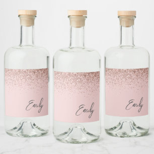 Girly Roos Gold Blush Pink Glitter Monogram Likeurfles Etiket