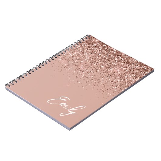 Girly Roos Gold Blush Pink Glitter Monogram Notitieboek (Linkerzijde)