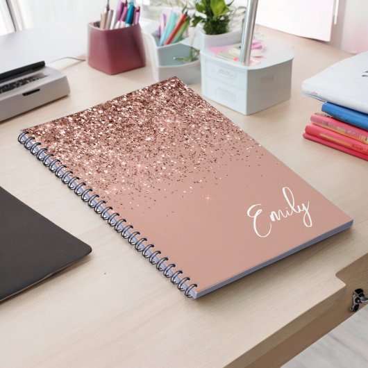 Girly Roos Gold Blush Pink Glitter Monogram Notitieboek