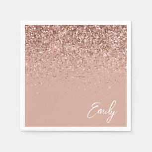 Girly Roos Gold Blush Pink Glitter Monogram Servet