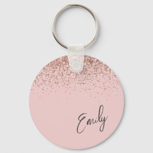 Girly Roos Gold Blush Pink Glitter Monogram Sleutelhanger