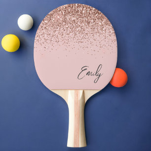 Girly Roos Gold Blush Pink Glitter Monogram Tafeltennisbatje