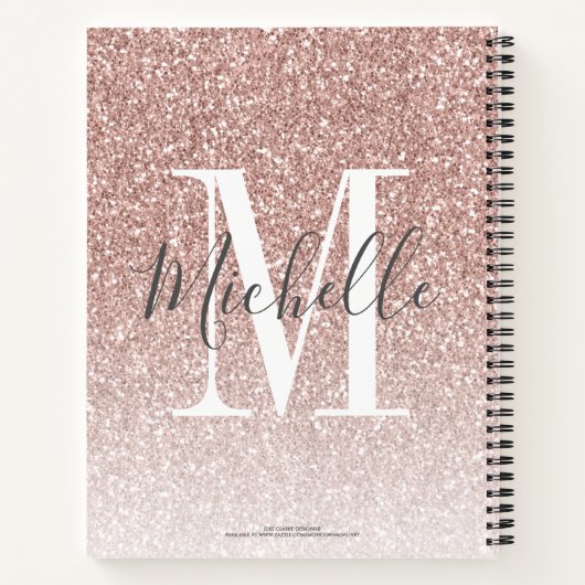 Girly Roos Gold Blush Roze Glitter Monogram Naam Notitieboek (Achterkant)