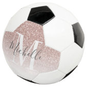 Girly Roos Gold Blush Roze Glitter Monogram Naam Voetbal (Drie kwart)