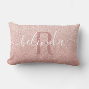 Girly Roos Gold Blush Roze Monogram Naam Gooi Pil Kussen