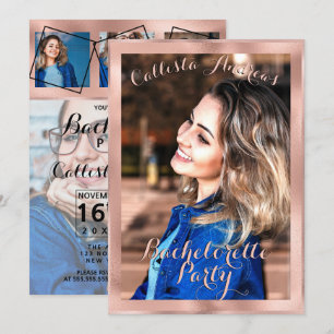 Girly Roos Gold Border Foto Collage Bachelorette Kaart