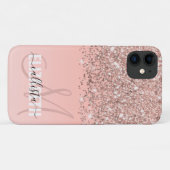 Girly Roos Gold Confetti Pink Gradient Monogram Case-Mate iPhone Case (Achterkant (horizontaal))