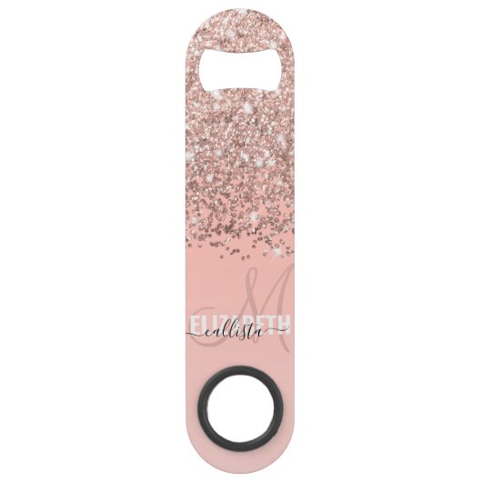 Girly Roos Gold Confetti Pink Gradient Monogram Speed Flessenopener (Voorkant)