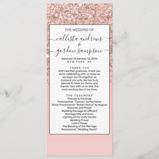Girly Roos Gold Confetti Pink Gradient Ombre Programma (Voorkant)