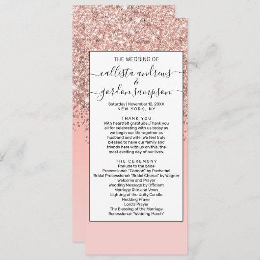 Girly Roos Gold Confetti Pink Gradient Ombre Programma (Voorkant / Achterkant)