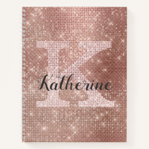 Girly Roos Gold Diamond Glam Sparkle Monogram Naam Notitieboek