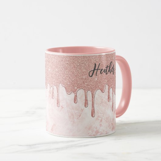 Girly Roos Gold Dripping Glitter Monogram Mok (Voorkant rechts)