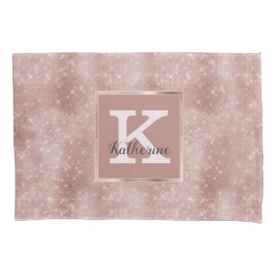Girly Roos Gold Glam Diamond Sparkle Monogram Naam Kussensloop