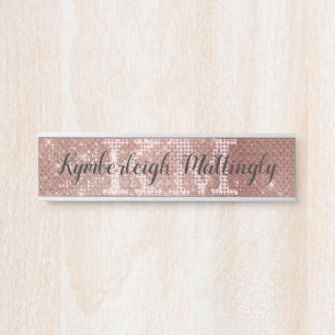 Girly Roos Gold Glam Glitter Sparkle Monogram Naam Deurbordje