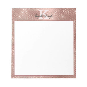 Girly Roos Gold Glam Glitter Sparkle Monogram Naam Notitieblok