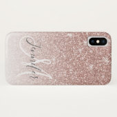 Girly Roos Gold Glitter Blush Monogram Naam Case-Mate iPhone Case (Achterkant (horizontaal))