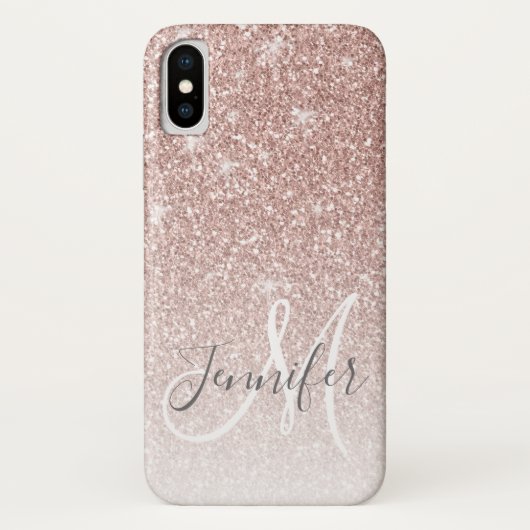 Girly Roos Gold Glitter Blush Monogram Naam Case-Mate iPhone Case (Achterkant)