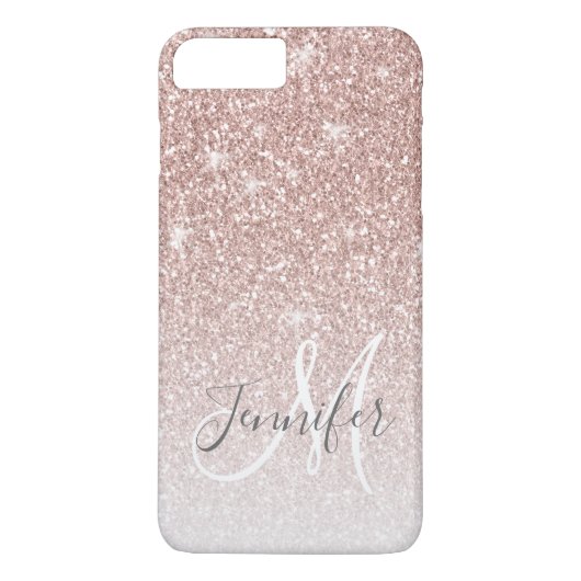 Girly Roos Gold Glitter Blush Monogram Naam Case-Mate iPhone Case (Achterkant)