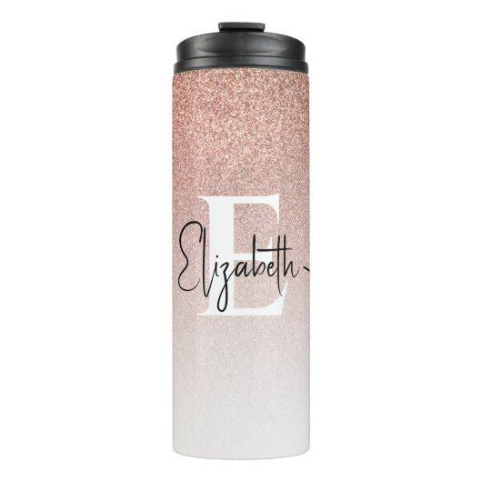 Girly Roos Gold Glitter Blush Monogram Script Naam Thermosbeker (Voorkant)