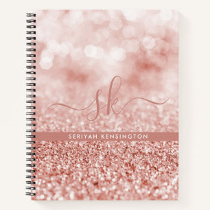 Girly Roos Gold Glitter Bokeh Luxe Monogram Notitieboek