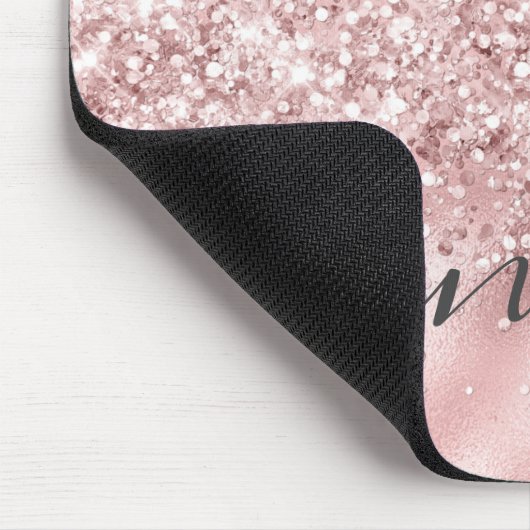 Girly Roos Gold Glitter Custom Name Monogram Muismat (Hoek)