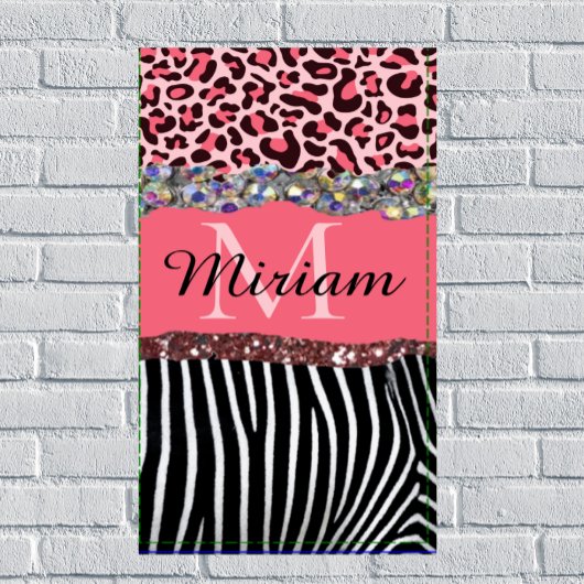 Girly Roos Gold Glitter Drift Blush Pink Leopard Bad Handdoek