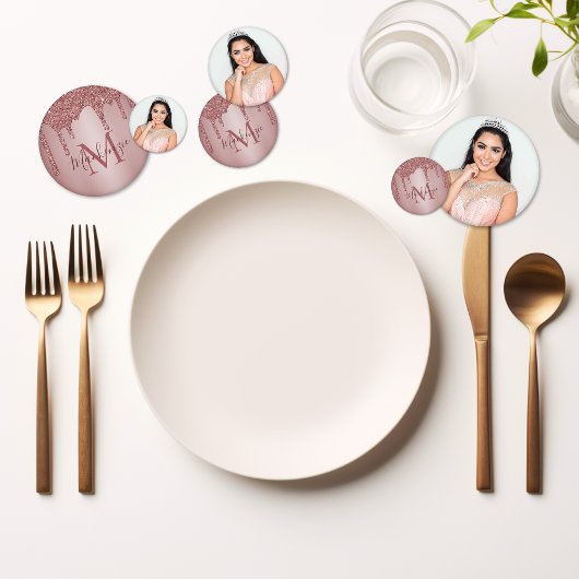 Girly Roos Gold Glitter Drift Monogram Birthday Confetti