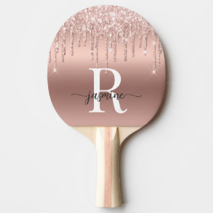 Girly Roos Gold Glitter Drift Monogram Metaal Tafeltennisbatje