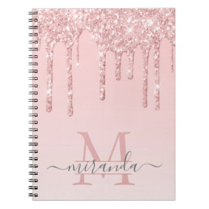 Girly Roos Gold Glitter Drives Ombre Monogram Notitieboek