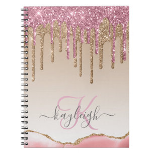 Girly Roos Gold Glitter Drives Ombre Monogram Notitieboek