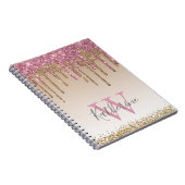 Girly Roos Gold Glitter Drives Ombre Monogram Notitieboek (Rechterzijde)
