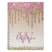 Girly Roos Gold Glitter Drives Ombre Monogram Notitieboek (Voorkant)