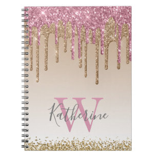 Girly Roos Gold Glitter Drives Ombre Monogram Notitieboek