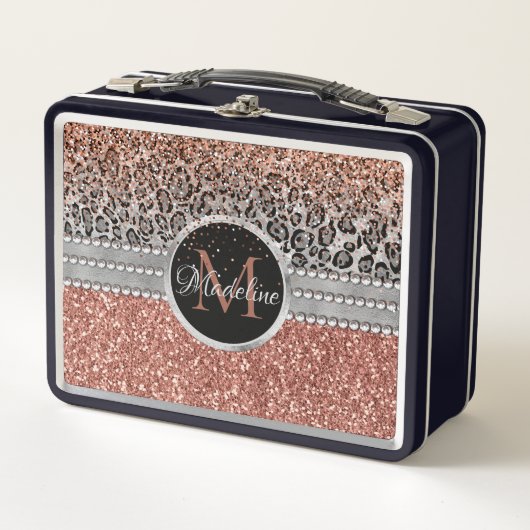 Girly Roos Gold Glitter Leopard Monogram (Voorkant)