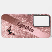 Girly Roos Gold Glitter met Butterfly | Naam toevo Samsung Galaxy Hoesje (Linkerkant)