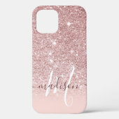 Girly Roos Gold Glitter Monogram Naam Case-Mate iPhone Case (Achterkant)