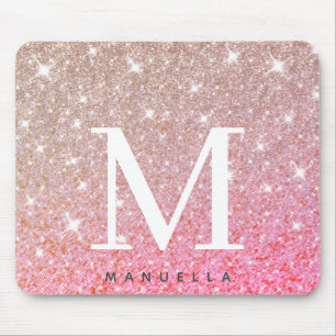 Girly Roos Gold Glitter Monogram op persoonlijke t Muismat