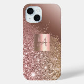 Girly Roos Gold Glitter Name Monogram Case-Mate iPhone Case (Achterkant)