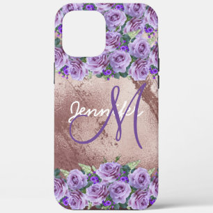 Girly Roos Gold Glitter Script Monogram iPhone 12 Pro Max Hoesje