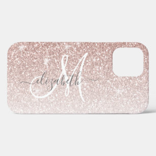 Girly Roos Gold Glitter Script Monogram iPhone 12 Pro Hoesje