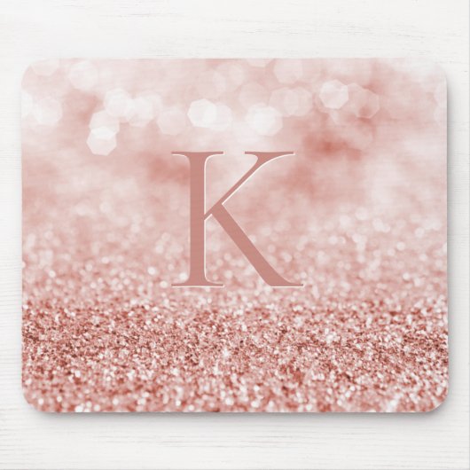 Girly Roos Gold Glitter Shiny Bokeh Monogram Muismat (Voorkant)