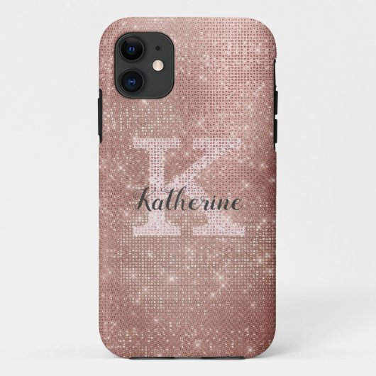 Girly Roos Gold Glitter Sparkle Glam Monogram Naam Case-Mate iPhone Case (Achterkant)