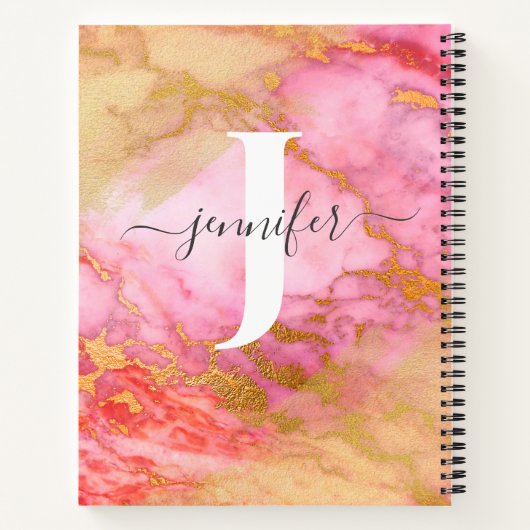 Girly Roos Gold Glitter Sparkle Monogram Notebook Notitieboek (Achterkant)