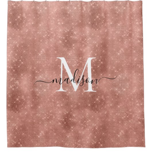 Girly Roos Gold Glitter Sparkle Monogram Script Douchegordijn (Voorkant)